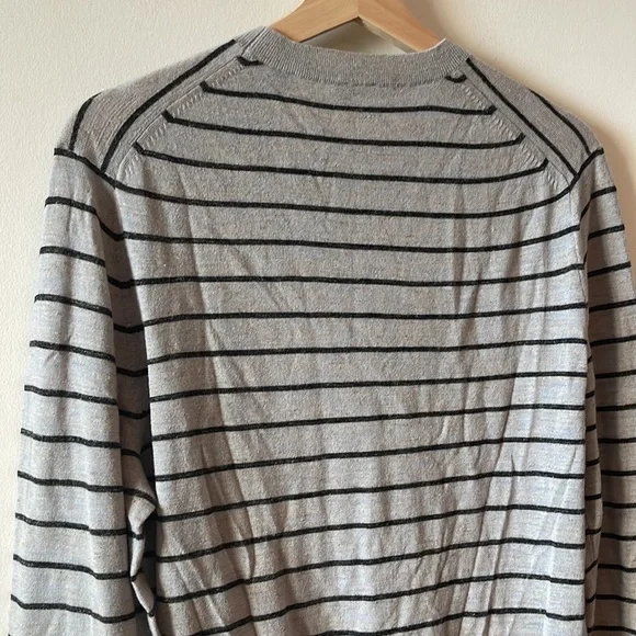 Vince Mens Stripe Crewneck Wool & Linen Sweater Medium Heather Grey Blue $225